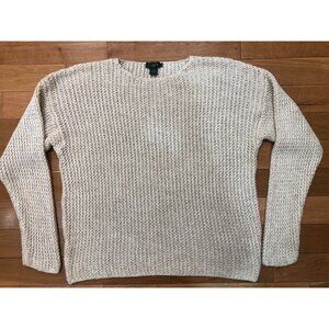 J Crew Vintage Red Oarsman Label Linen Blend Crewneck Beige Sweater Size L